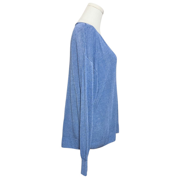 J Crew Women's Blue Deep V Neck Linen Button Hem Long Sleeve Sweater Large - Picture 2 of 9